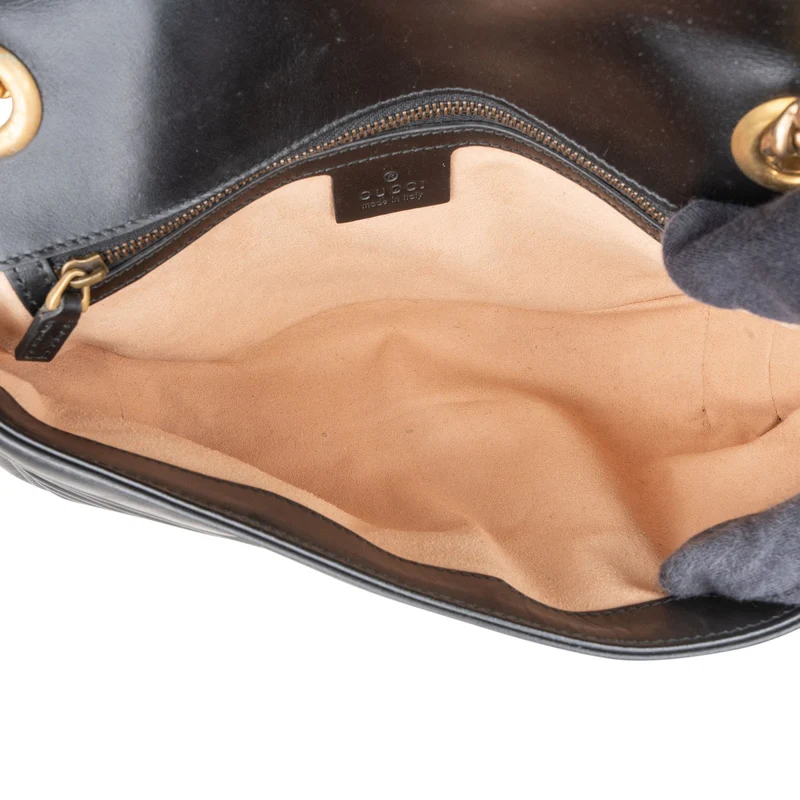 Gucci Black Matelassé Leather Marmont Crossbody Bag
