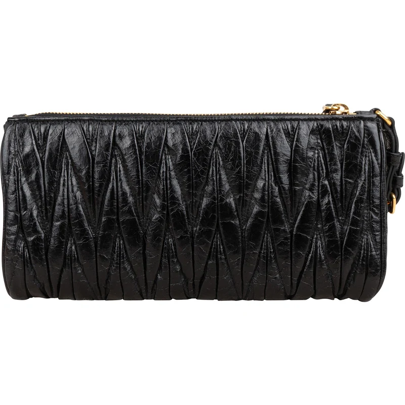 Miu Miu Black Matelassé Vitello Lux Leather Wristlet Clutch