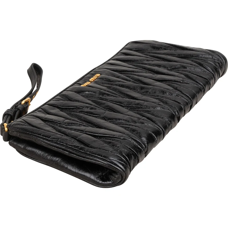 Miu Miu Black Matelassé Vitello Lux Leather Wristlet Clutch