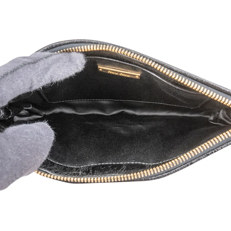 Miu Miu Black Matelassé Vitello Lux Leather Wristlet Clutch