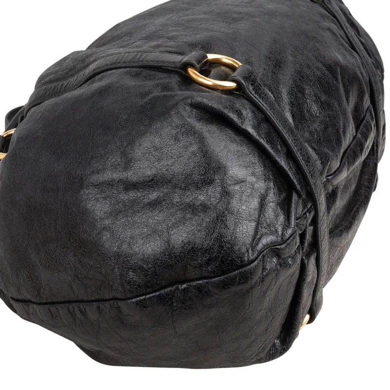 Miu Miu Black Vitello Lux Leather Gathered Satchel Hobo Handbag