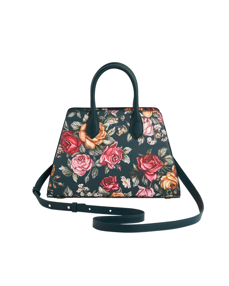 Teal Roses Structured Tote Medium