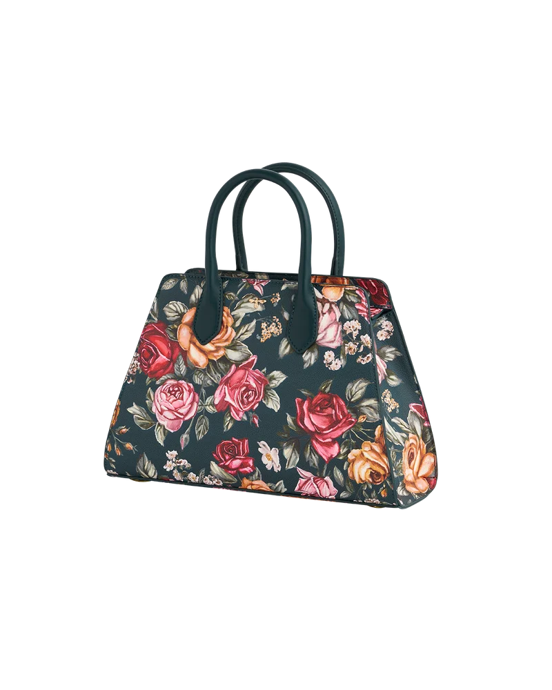 Teal Roses Structured Tote Medium