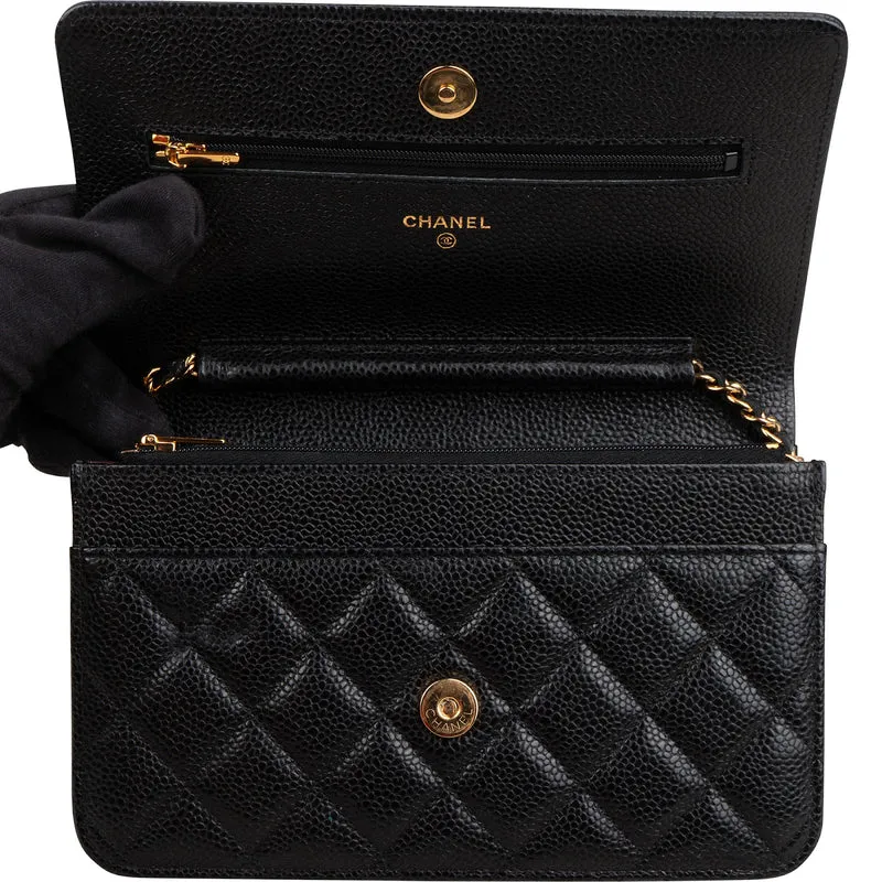 Chanel Quilted Caviar Leather Wallet On Chain Crossbody Bag