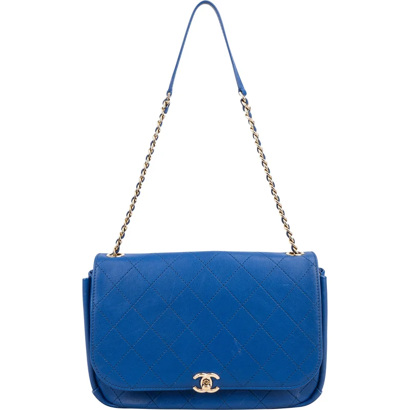 Chanel Quilted Stitched Leather Side Chain Single Flap Shoulder Bag