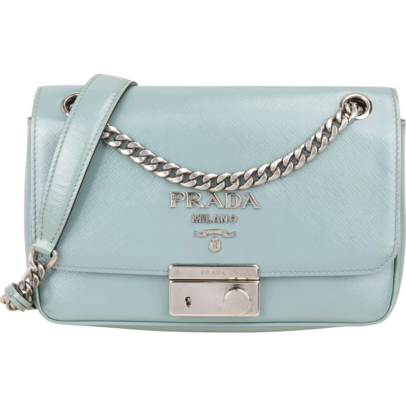Prada Saffiano Vernice Chain Flap Crossbody Bag
