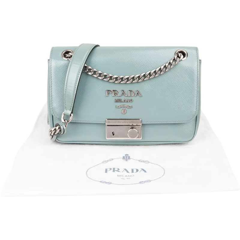 Prada Saffiano Vernice Chain Flap Crossbody Bag