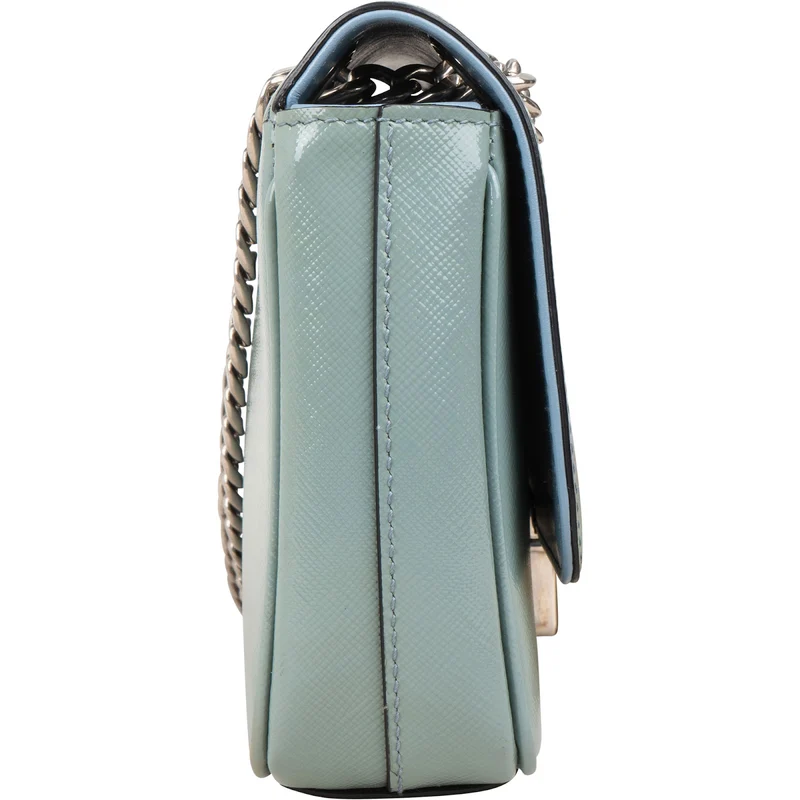 Prada Saffiano Vernice Chain Flap Crossbody Bag