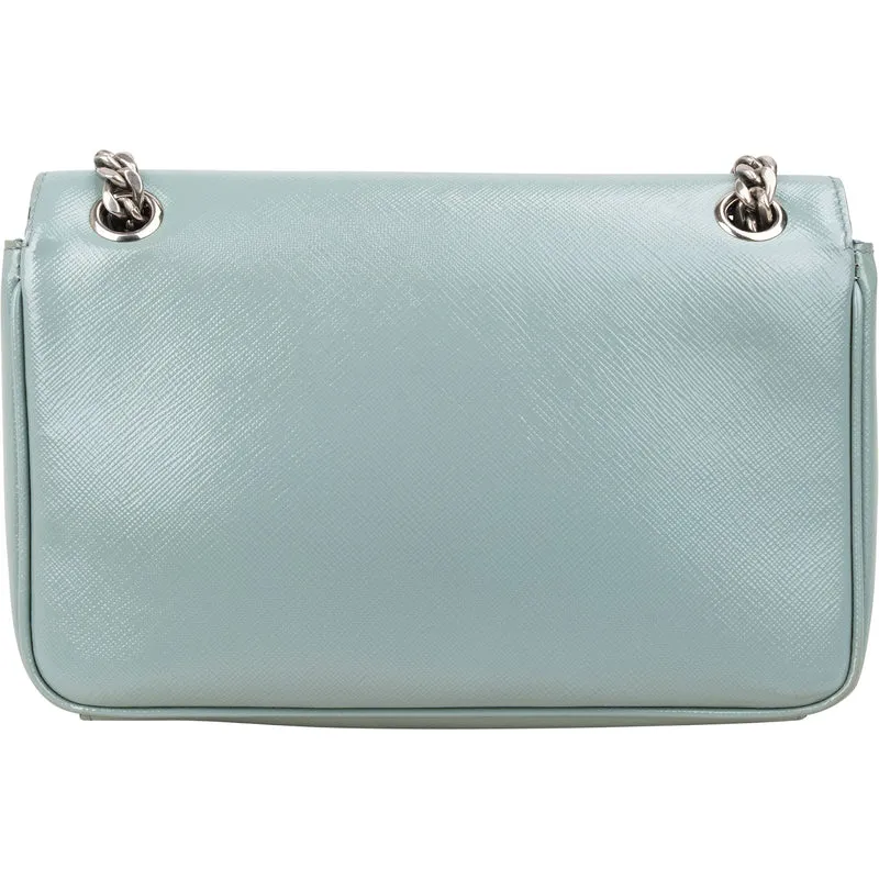 Prada Saffiano Vernice Chain Flap Crossbody Bag