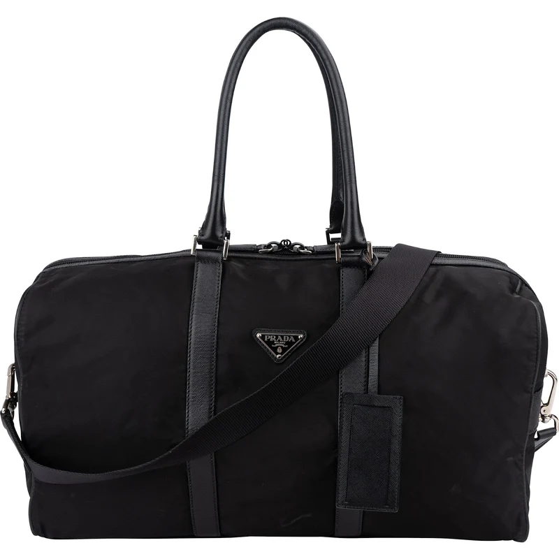 Prada Tessuto Nylon Saffiano Leather Duffle 50 Travel Bag