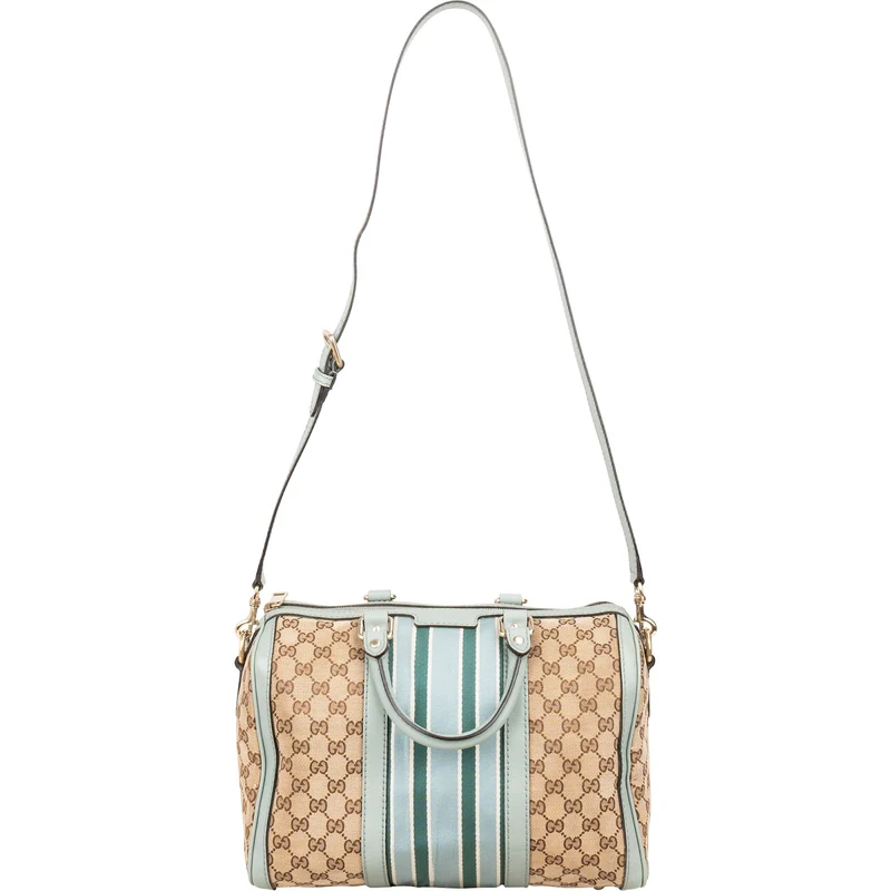 Gucci Monogram GG Canvas Vintage Web Boston Bag Handbag
