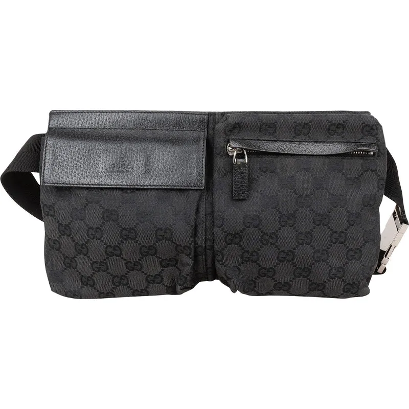 Gucci Black Monogram GG Canvas Belt Crossbody Bag