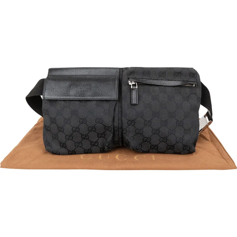 Gucci Black Monogram GG Canvas Belt Crossbody Bag