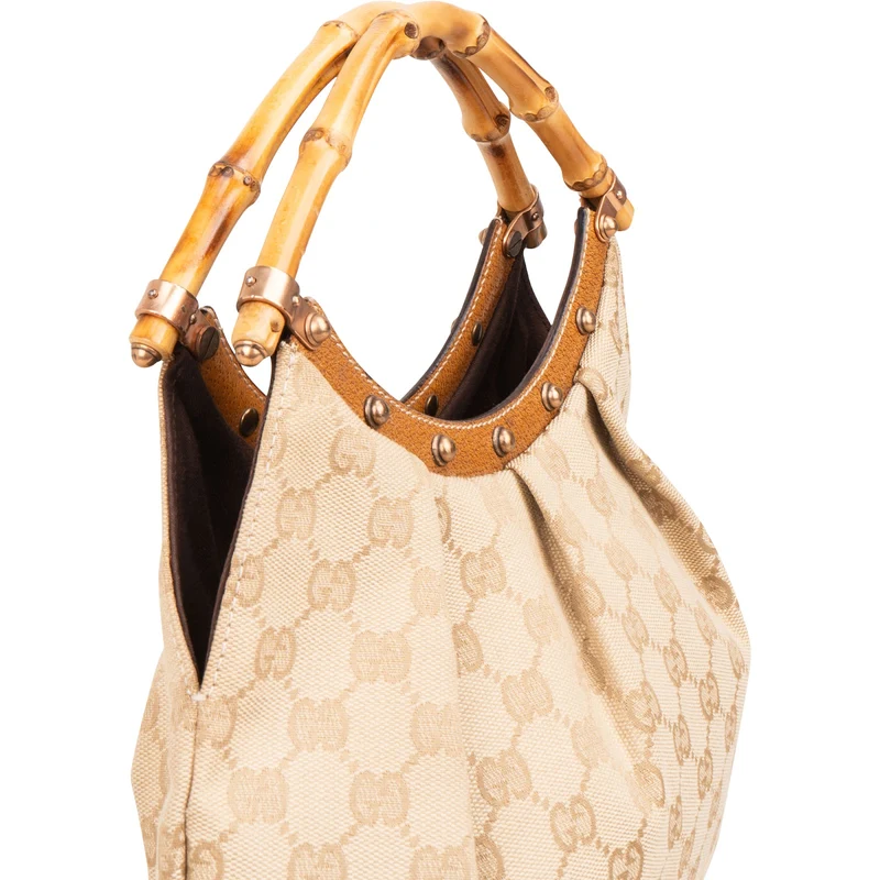 Gucci Monogram GG Canvas Bamboo Handle Handbag