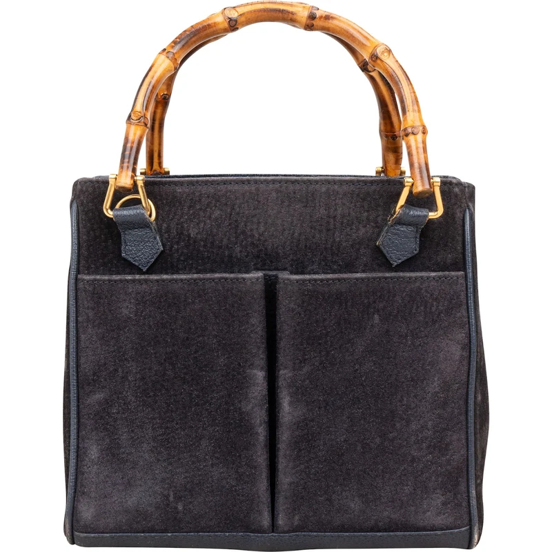Gucci Suede Bamboo Handle Small Tote Handbag