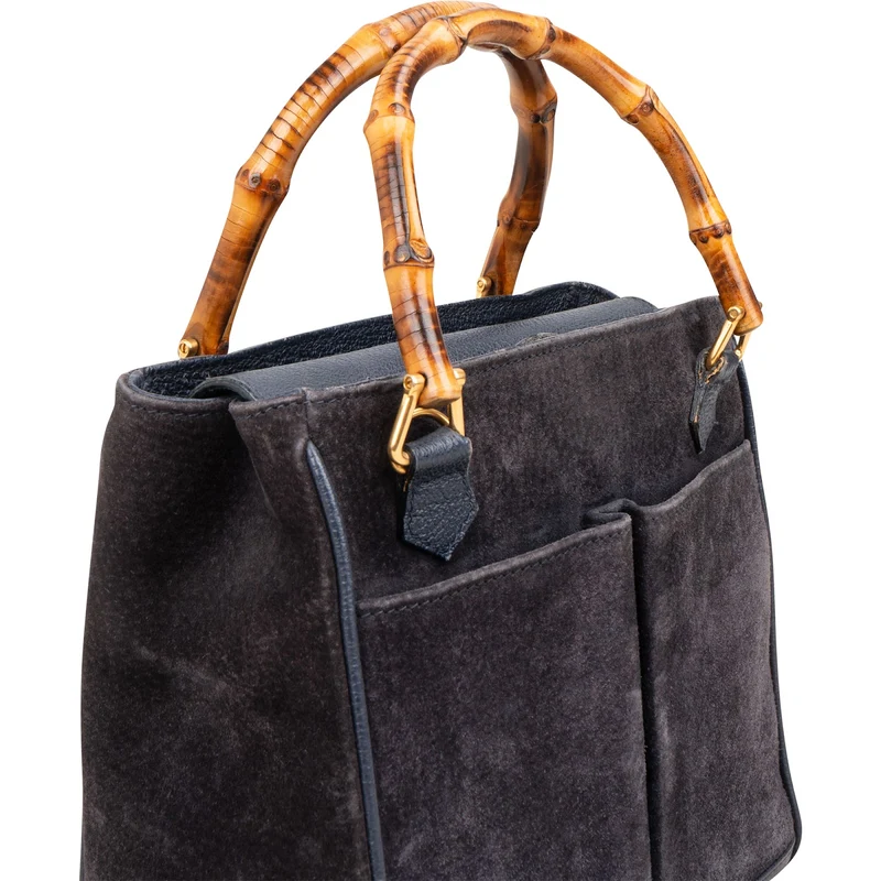 Gucci Suede Bamboo Handle Small Tote Handbag