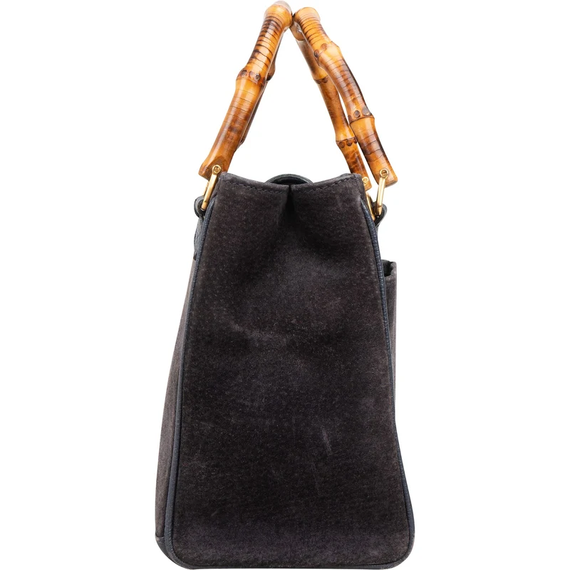 Gucci Suede Bamboo Handle Small Tote Handbag