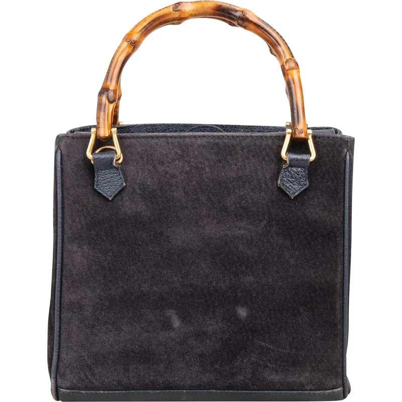 Gucci Suede Bamboo Handle Small Tote Handbag