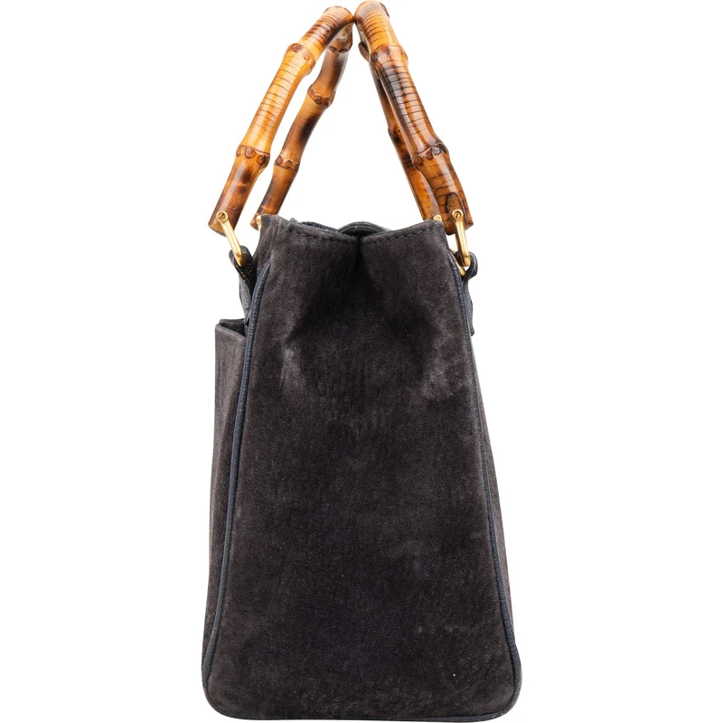 Gucci Suede Bamboo Handle Small Tote Handbag