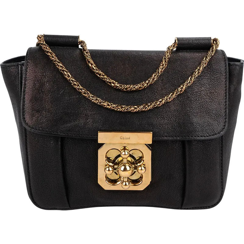 Chloé Black Leather Elsie Turnlock Crossbody Bag