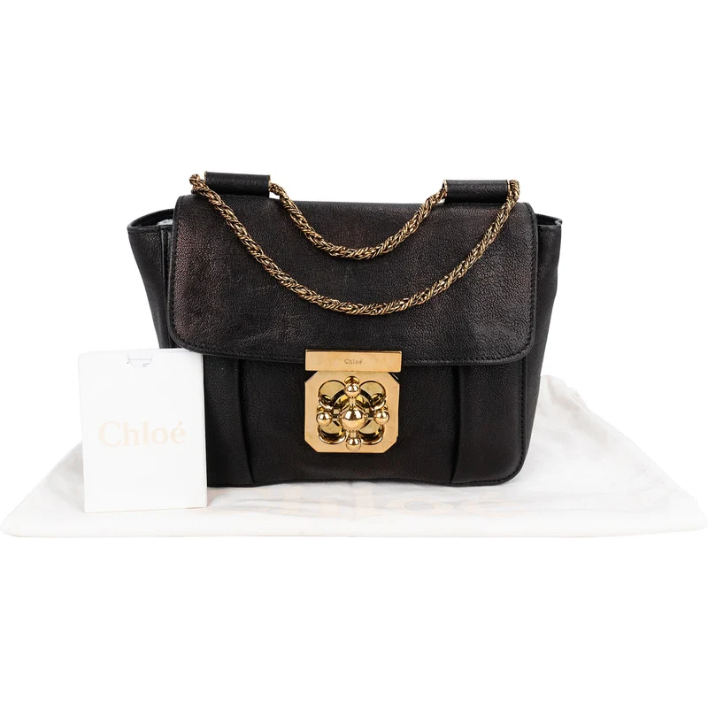 Chloé Black Leather Elsie Turnlock Crossbody Bag
