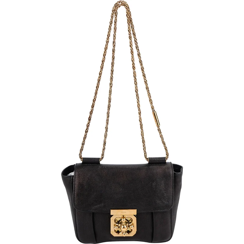 Chloé Black Leather Elsie Turnlock Crossbody Bag