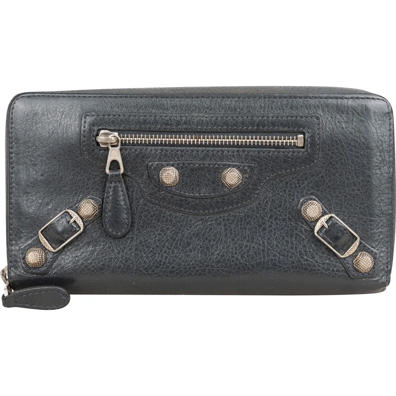 Balenciaga Antracite Arena Leather Classic City Zip Around Wallet