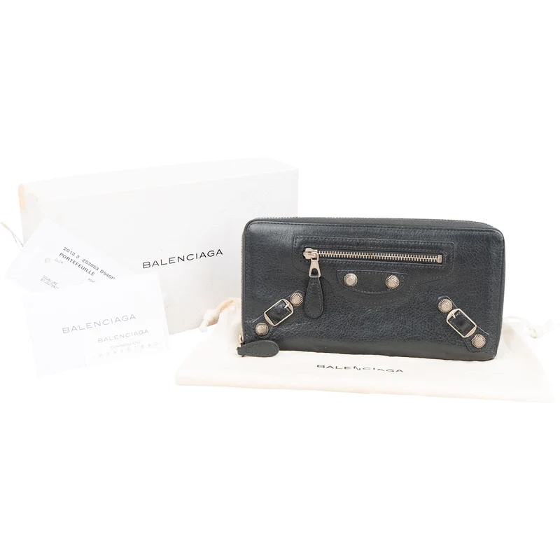 Balenciaga Antracite Arena Leather Classic City Zip Around Wallet