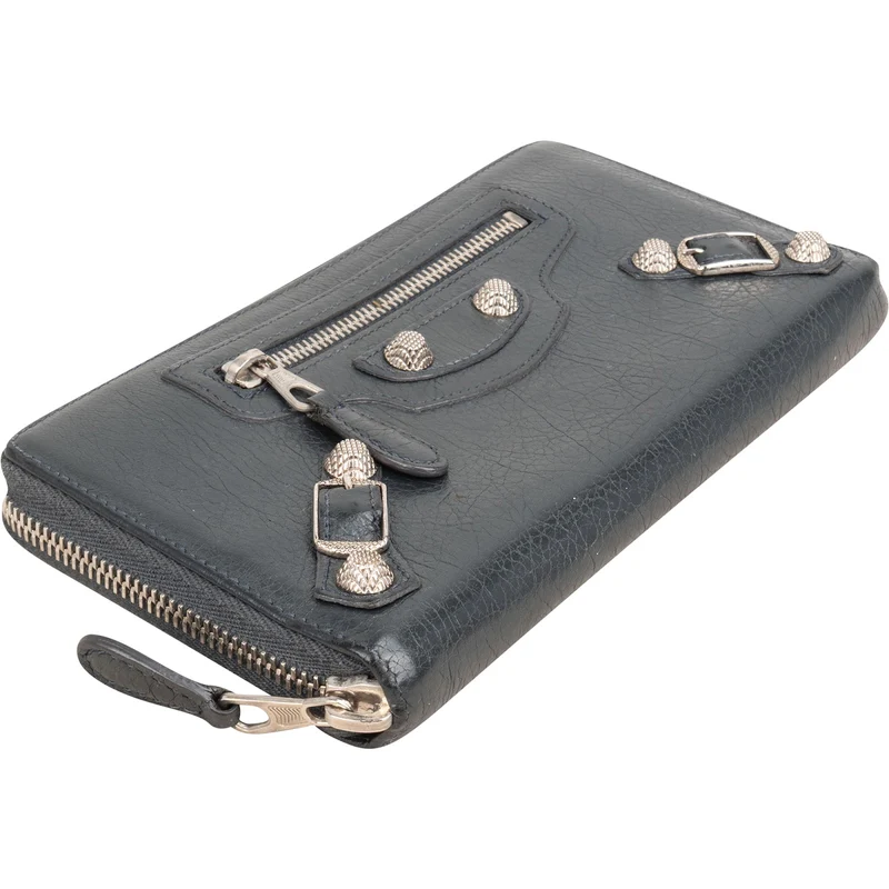 Balenciaga Antracite Arena Leather Classic City Zip Around Wallet