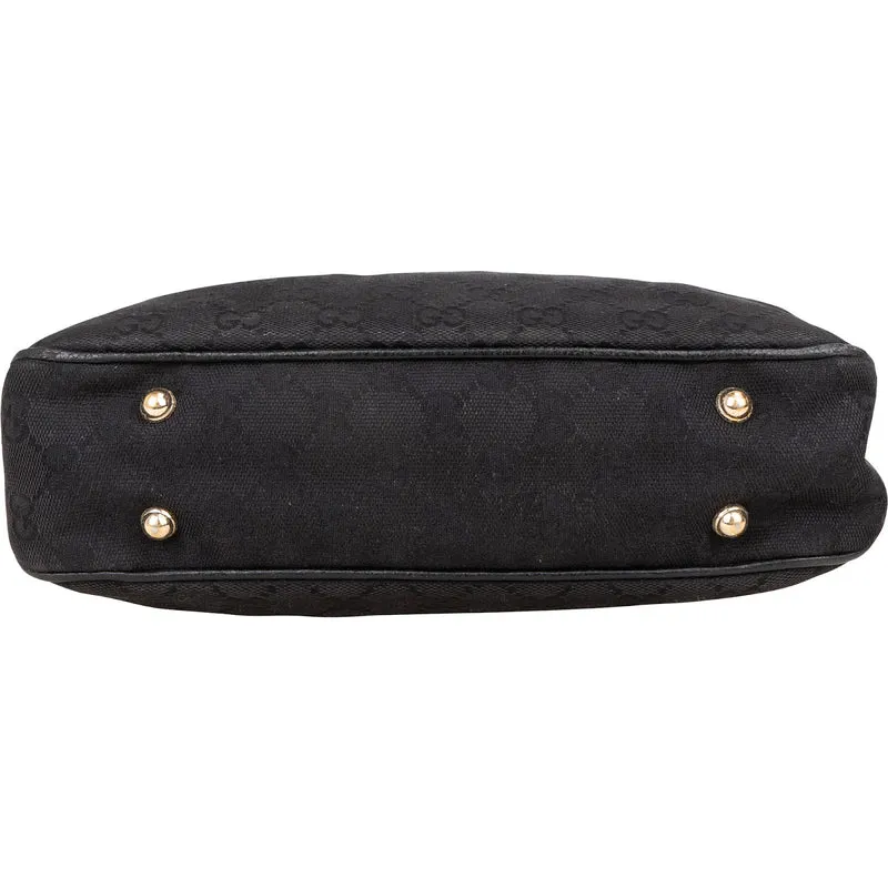 Gucci Black Monogram GG Bamboo Studded Hobo Handbag