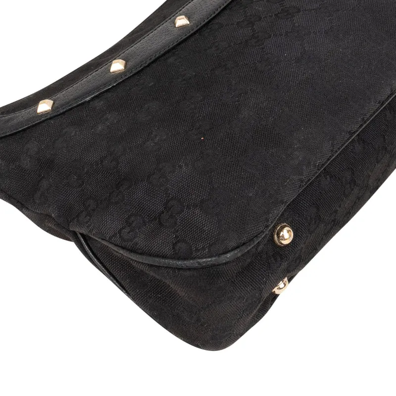Gucci Black Monogram GG Bamboo Studded Hobo Handbag