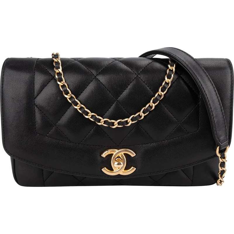 Chanel Quilted Lambskin Diana New Collection Single Flap Crossbody Bag