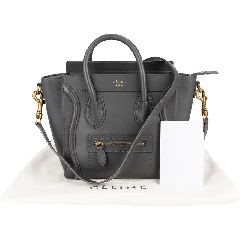 Céline Grey Leather Luggage Handbag