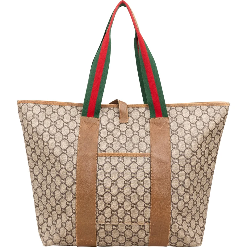 Gucci Monogram GG Supreme Canvas Vintage Large Web Shopper Shoulder Bag