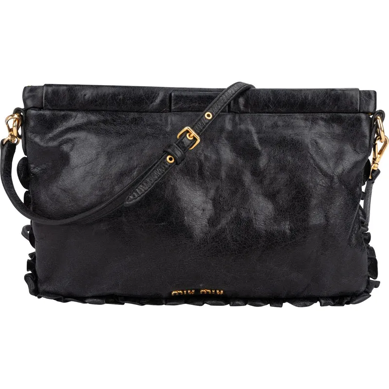 Miu Miu Nappa Leather Ruffle Clutch Crossbody Bag