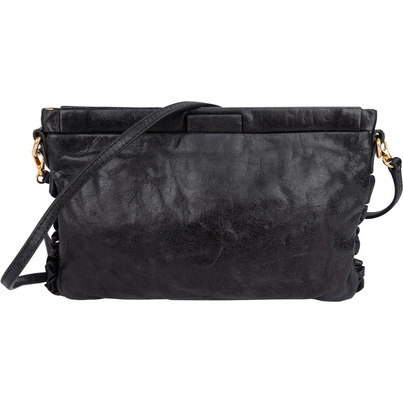 Miu Miu Nappa Leather Ruffle Clutch Crossbody Bag