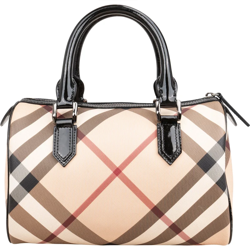 Burberry Nova-Check Monogram Patent Leather Nova Check Small Boston Bag Handbag