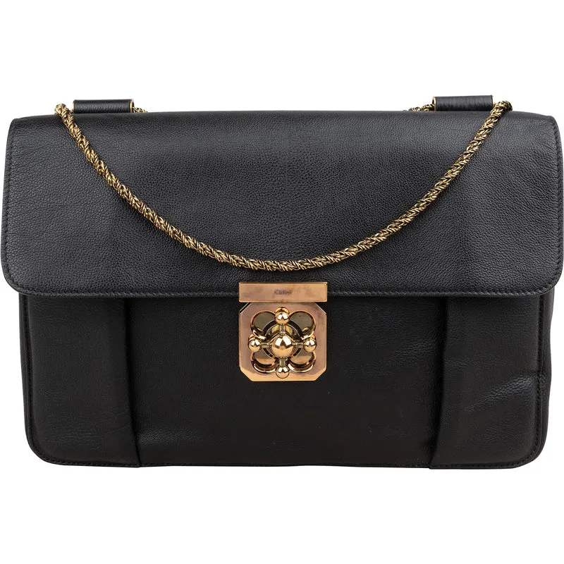 Chloé Black Leather Elsie Turnlock Crossbody Bag