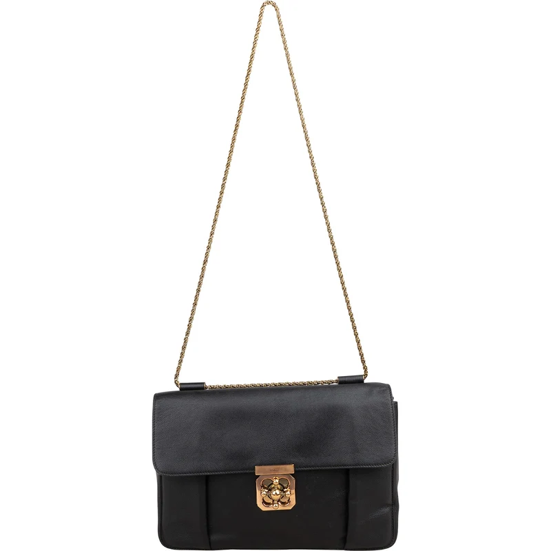 Chloé Black Leather Elsie Turnlock Crossbody Bag