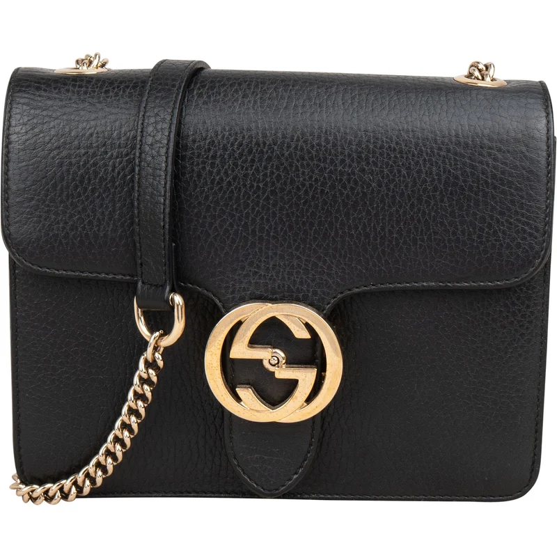 Gucci Grained Leather Interlocking GG Small Shoulder Crossbody Bag
