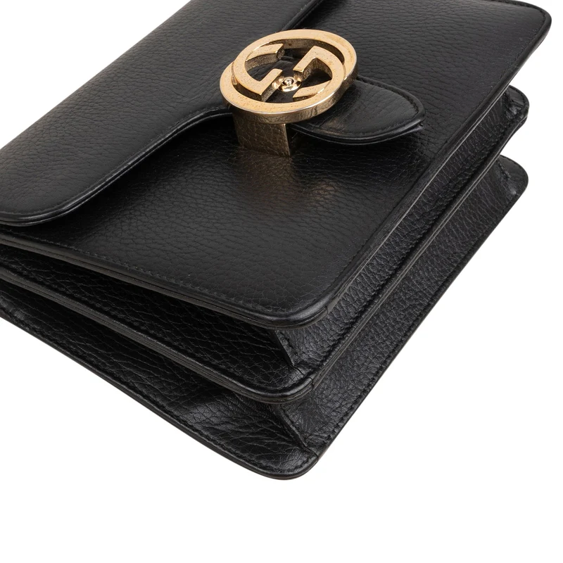 Gucci Grained Leather Interlocking GG Small Shoulder Crossbody Bag