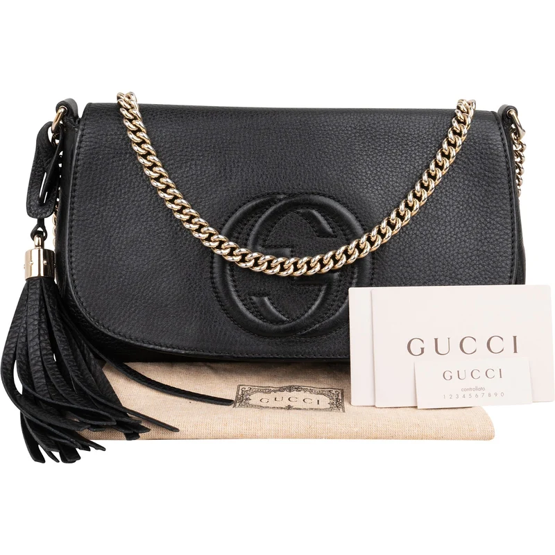 Gucci Pebbled Leather Soho Chain Tassel Crossbody Bag