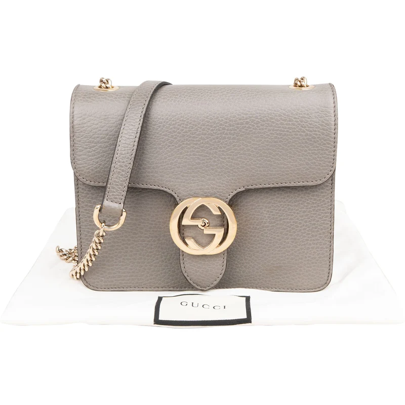 Gucci Grained Calfskin Interlocking GG Shoulder Crossbody Bag