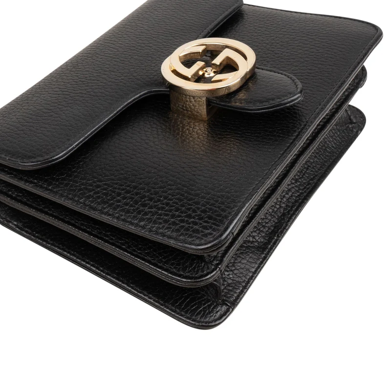 Gucci Grained Leather Small Interlocking GG Shoulder Crossbody Bag