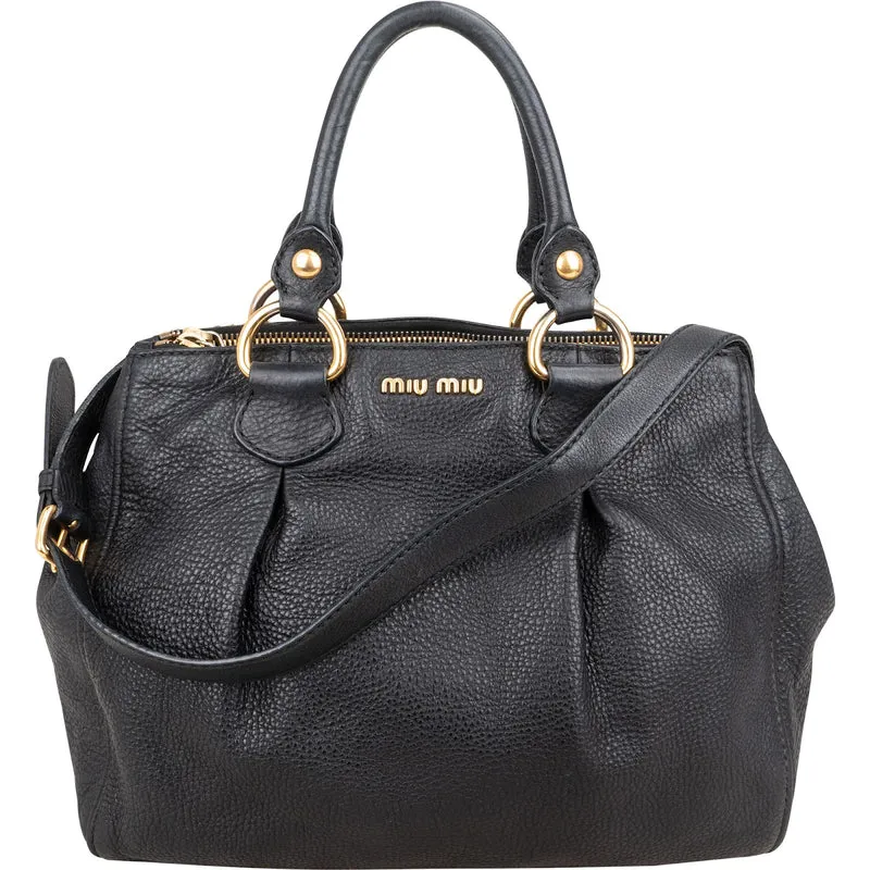Miu Miu Vitello Daino Leather Tote Hobo Handbag