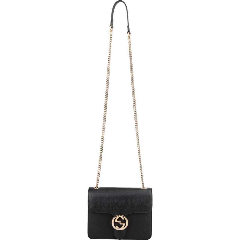 Gucci Black Leather Interlocking GG Crossbody Bag