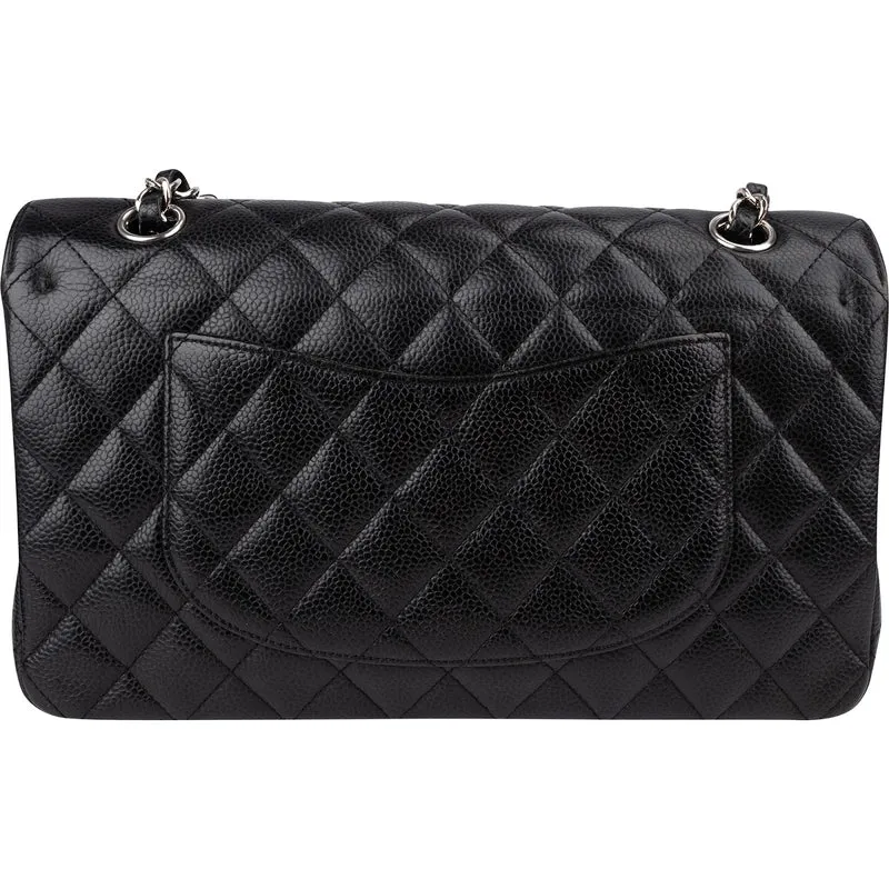 Chanel Quilted Caviar Leather Palladium Medium Double Flap Shoulder Bag