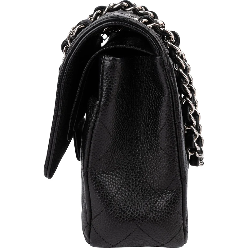 Chanel Quilted Caviar Leather Palladium Medium Double Flap Shoulder Bag