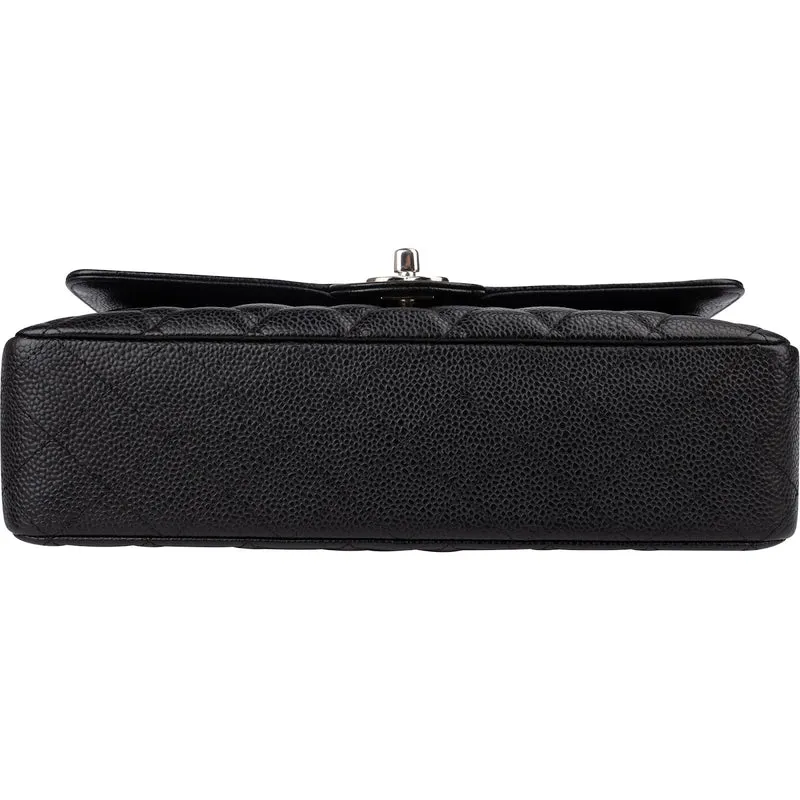 Chanel Quilted Caviar Leather Palladium Medium Double Flap Shoulder Bag