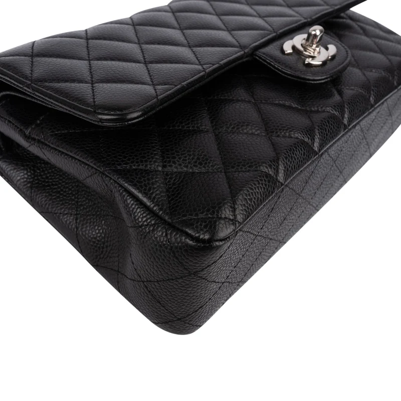 Chanel Quilted Caviar Leather Palladium Medium Double Flap Shoulder Bag